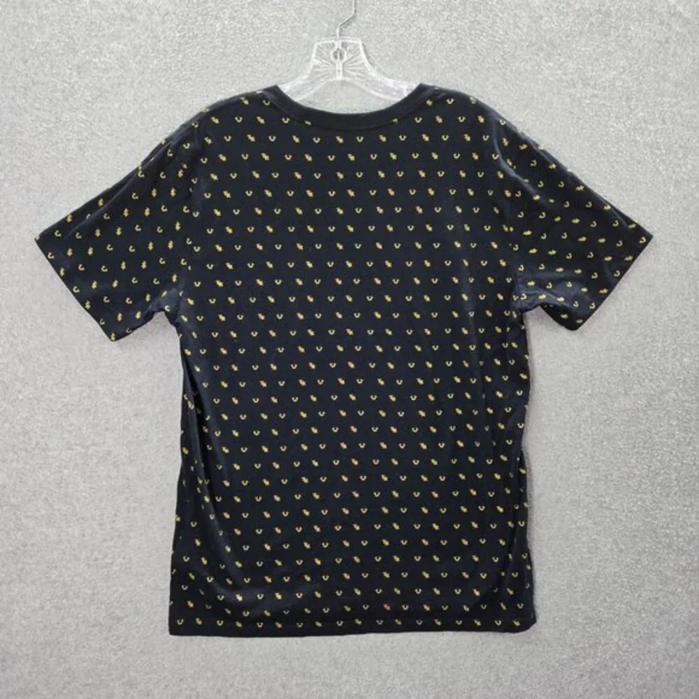 True Religion‎ Men Shirt Medium Black Monogram Logo Allover Print Short Sleeve